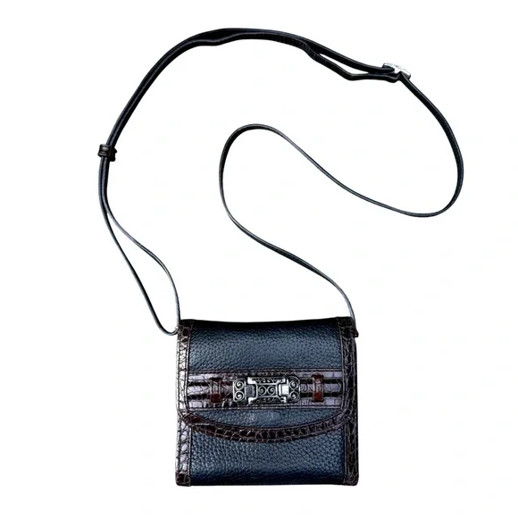 Brighton Black and Brown Leather Crossbody Wallet - Picture 1 of 15